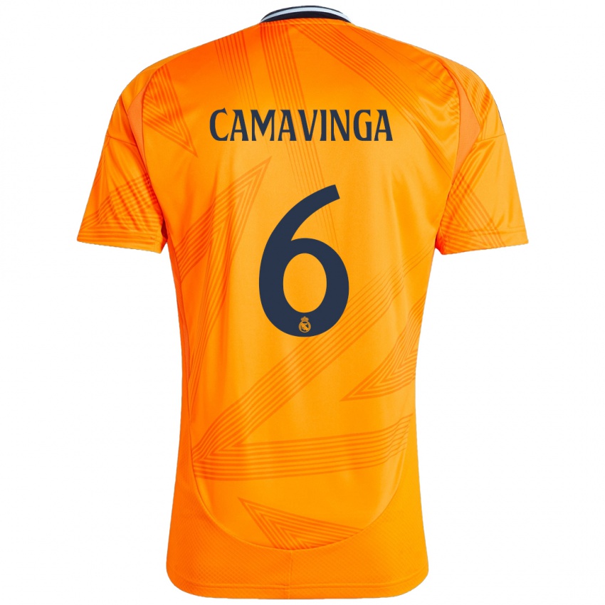 Niño Camiseta Eduardo Camavinga #6 Naranja 2ª Equipación 2024/25 La Camisa Perú