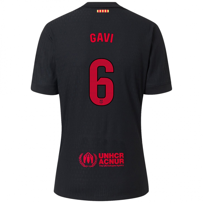 Niño Camiseta Gavi #6 Negro Rojo 2ª Equipación 2024/25 La Camisa Perú