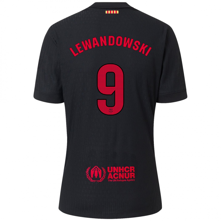 Niño Camiseta Robert Lewandowski #9 Negro Rojo 2ª Equipación 2024/25 La Camisa Perú