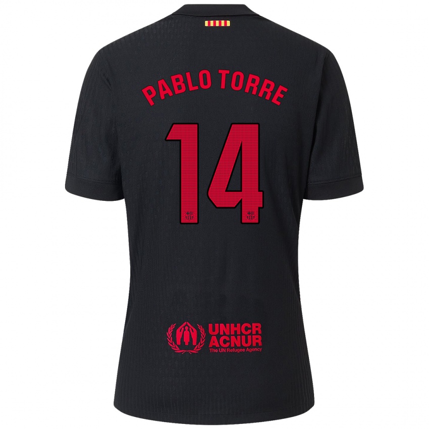 Niño Camiseta Pablo Torre #14 Negro Rojo 2ª Equipación 2024/25 La Camisa Perú