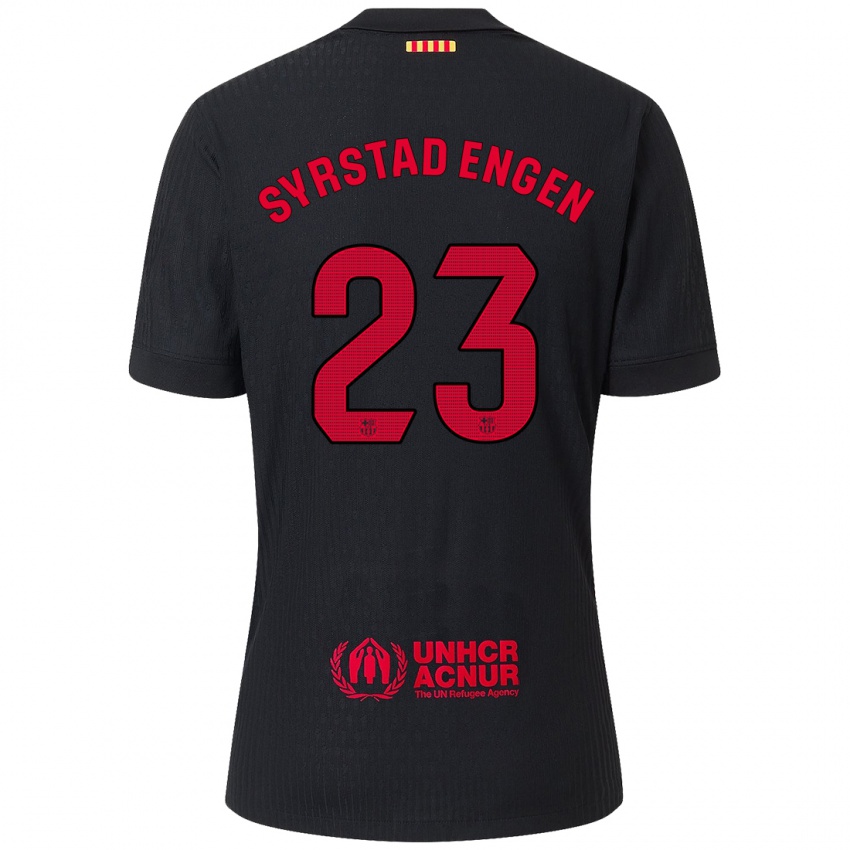 Niño Camiseta Ingrid Syrstad Engen #23 Negro Rojo 2ª Equipación 2024/25 La Camisa Perú