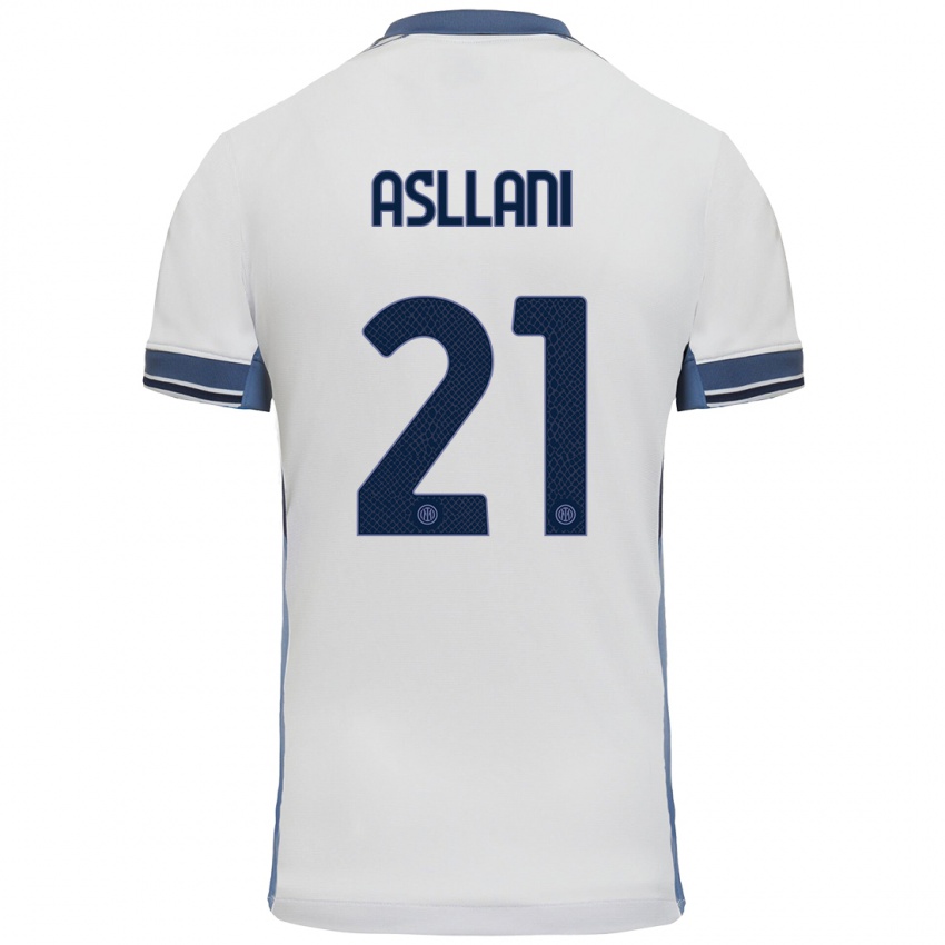 Niño Camiseta Kristjan Asllani #21 Blanco Gris 2ª Equipación 2024/25 La Camisa Perú