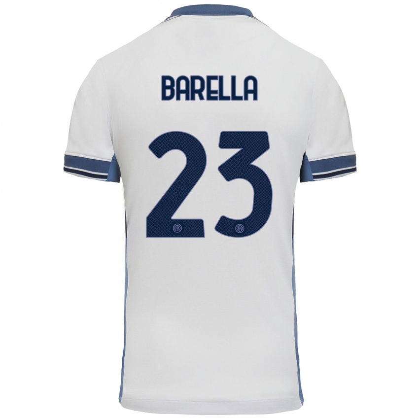 Niño Camiseta Nicolo Barella #23 Blanco Gris 2ª Equipación 2024/25 La Camisa Perú