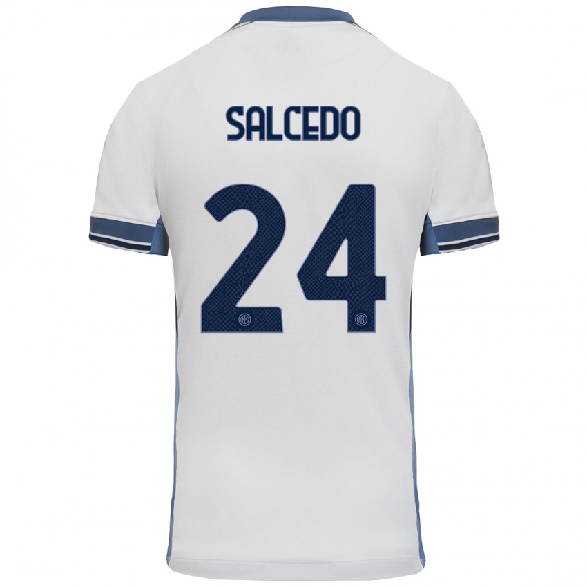 Niño Camiseta Eddie Salcedo #24 Blanco Gris 2ª Equipación 2024/25 La Camisa Perú