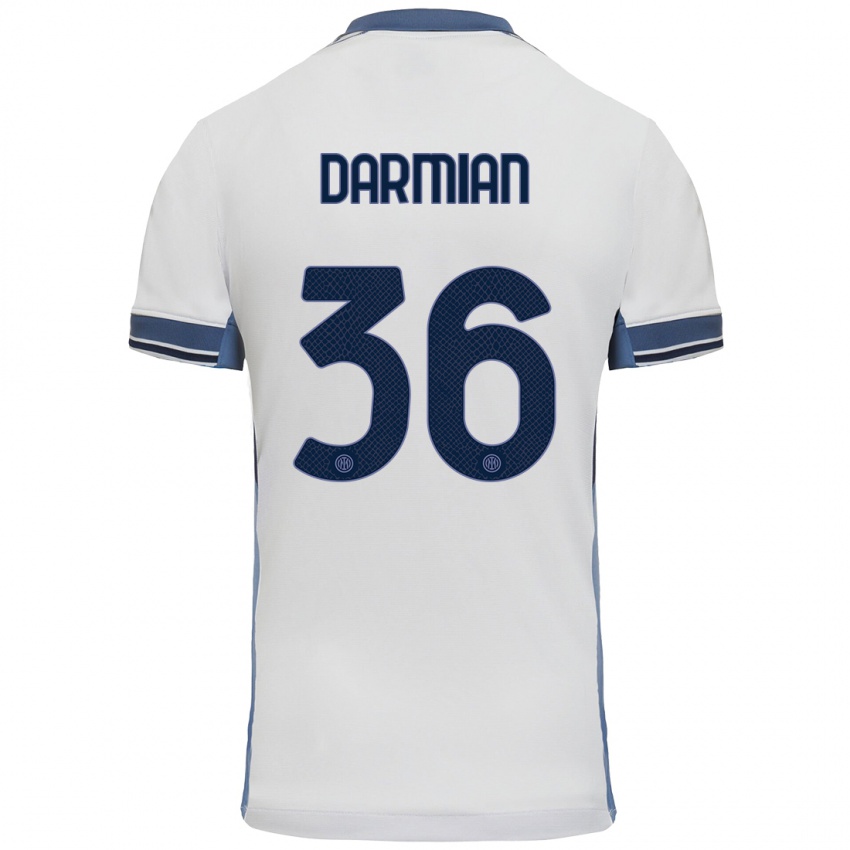 Niño Camiseta Matteo Darmian #36 Blanco Gris 2ª Equipación 2024/25 La Camisa Perú