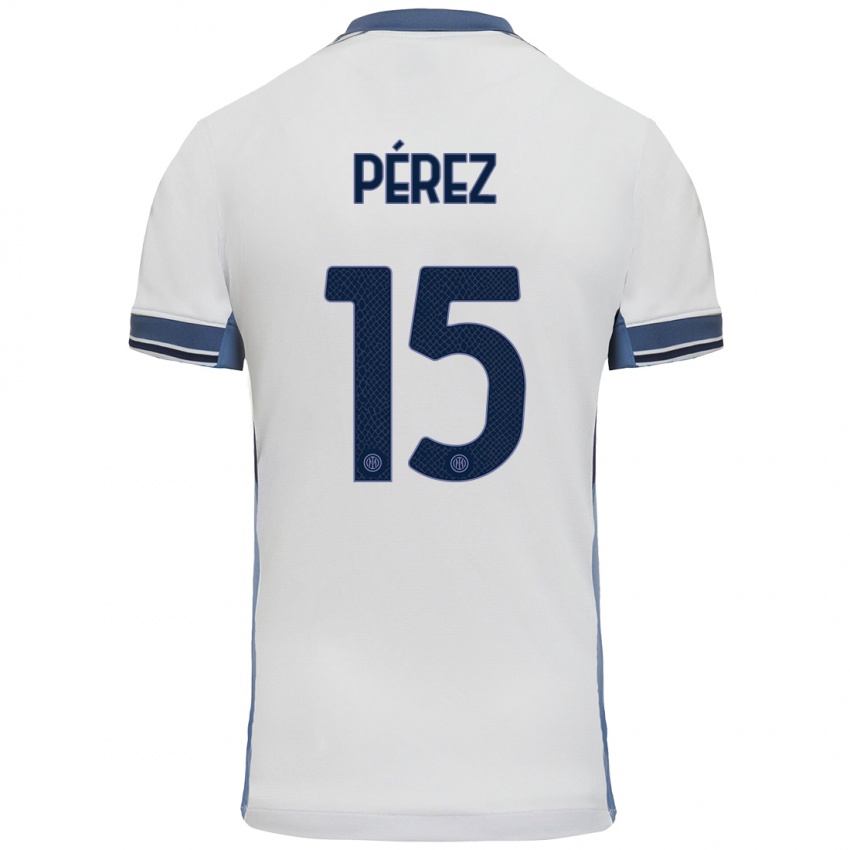 Niño Camiseta Álex Pérez #15 Blanco Gris 2ª Equipación 2024/25 La Camisa Perú