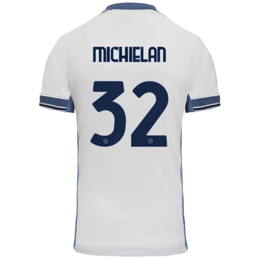 Niño Camiseta Mattia Michielan #32 Blanco Gris 2ª Equipación 2024/25 La Camisa Perú