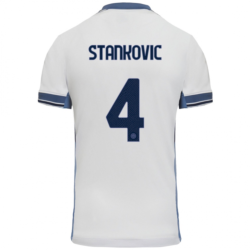 Niño Camiseta Aleksandar Stankovic #4 Blanco Gris 2ª Equipación 2024/25 La Camisa Perú