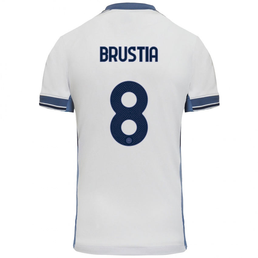 Niño Camiseta Martina Brustia #8 Blanco Gris 2ª Equipación 2024/25 La Camisa Perú