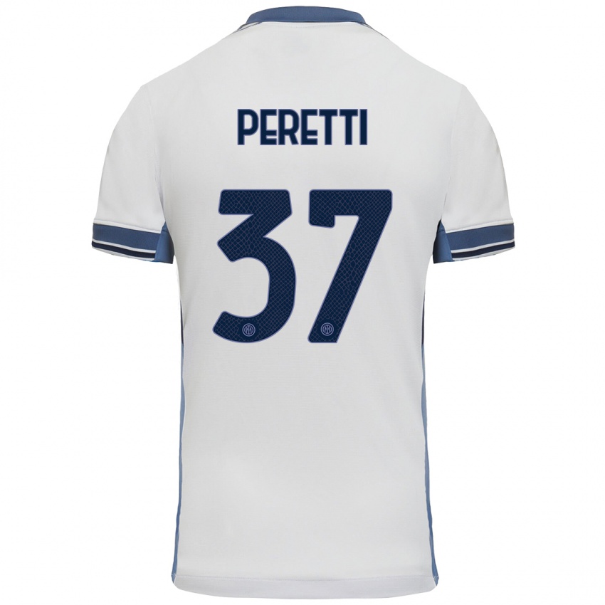 Niño Camiseta Lorenzo Peretti #37 Blanco Gris 2ª Equipación 2024/25 La Camisa Perú