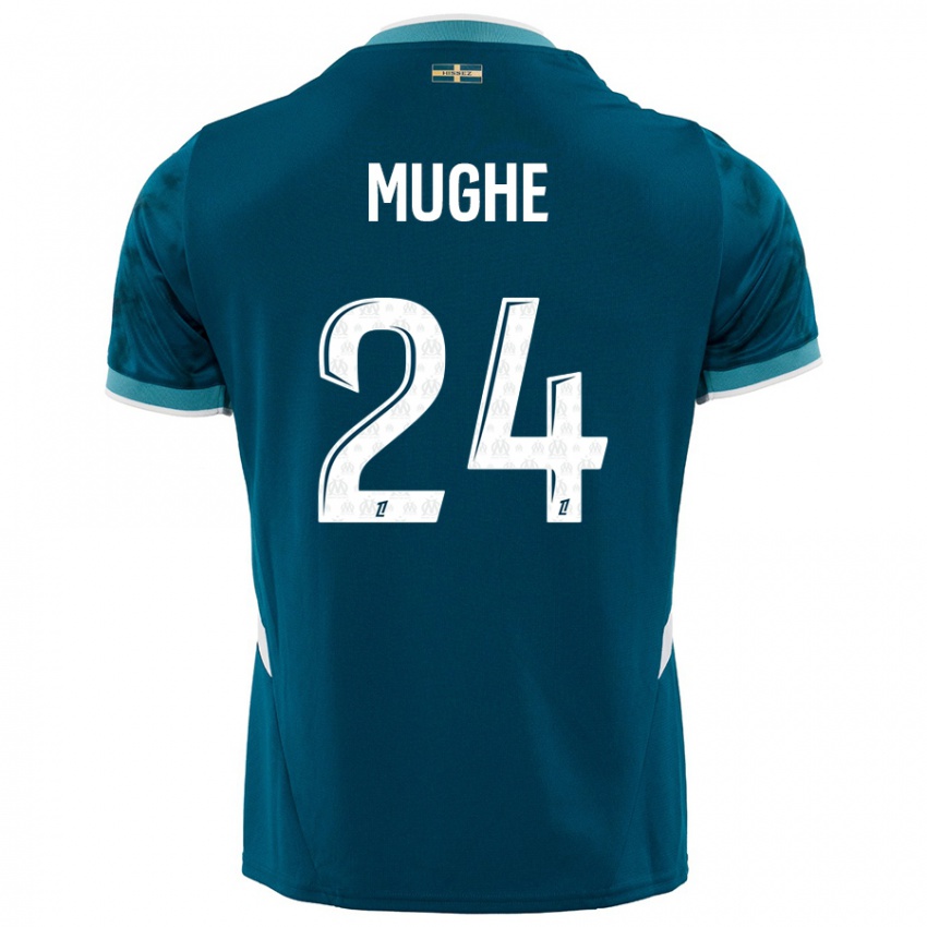 Niño Camiseta François Mughe #24 Azul Turquesa 2ª Equipación 2024/25 La Camisa Perú