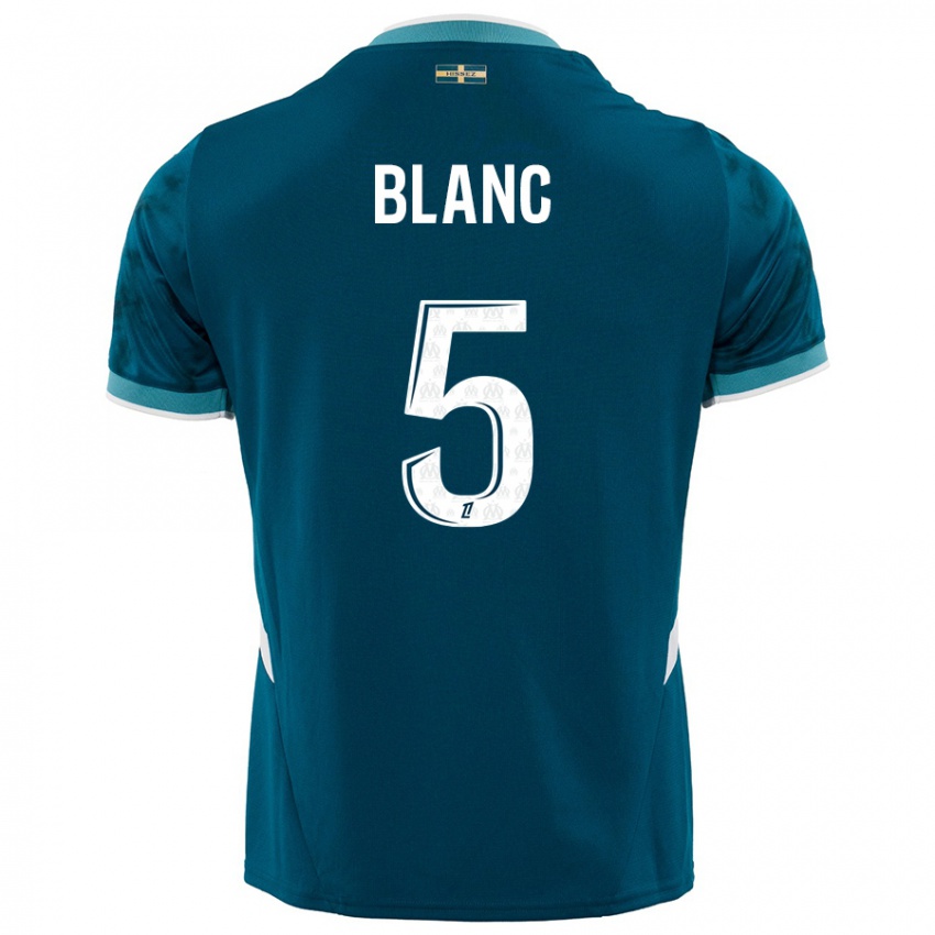 Niño Camiseta Amandine Blanc #5 Azul Turquesa 2ª Equipación 2024/25 La Camisa Perú