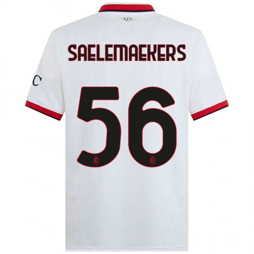 Niño Camiseta Alexis Saelemaekers #56 Blanco Negro Rojo 2ª Equipación 2024/25 La Camisa Perú