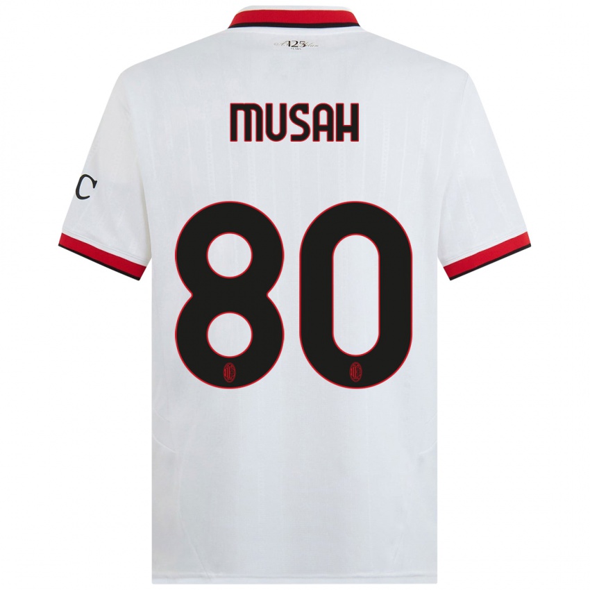 Niño Camiseta Yunus Musah #80 Blanco Negro Rojo 2ª Equipación 2024/25 La Camisa Perú