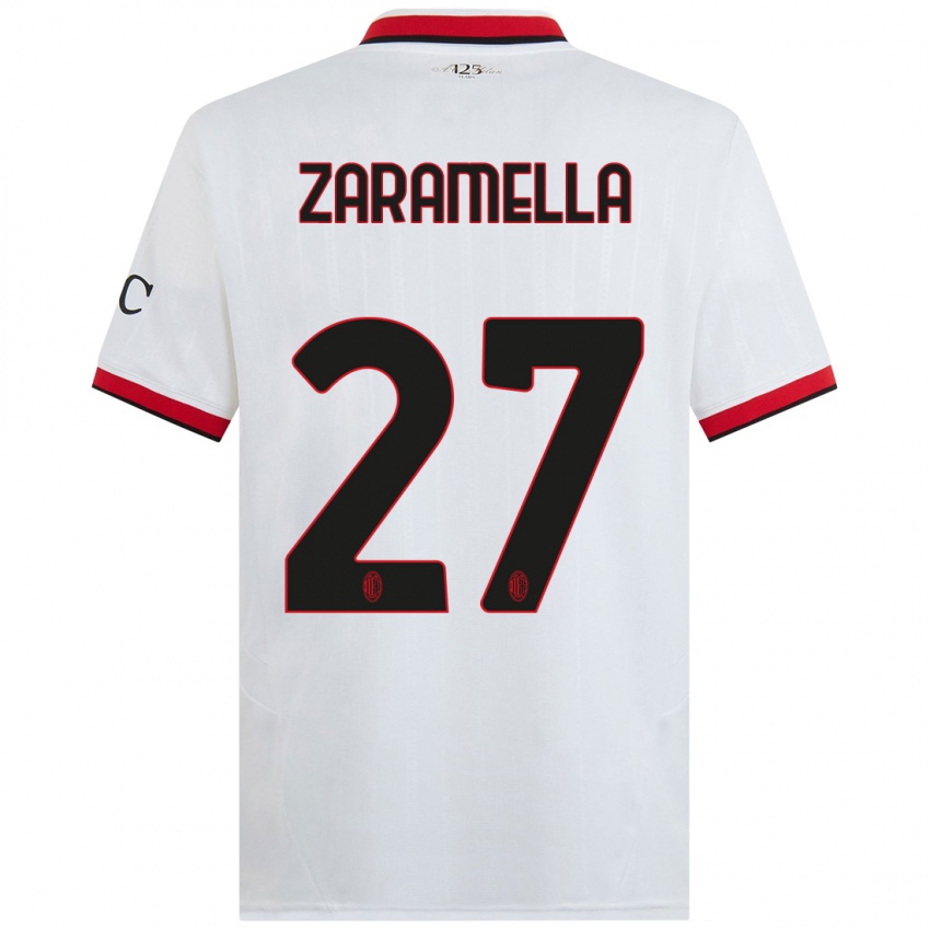 Niño Camiseta Mattia Zaramella #27 Blanco Negro Rojo 2ª Equipación 2024/25 La Camisa Perú