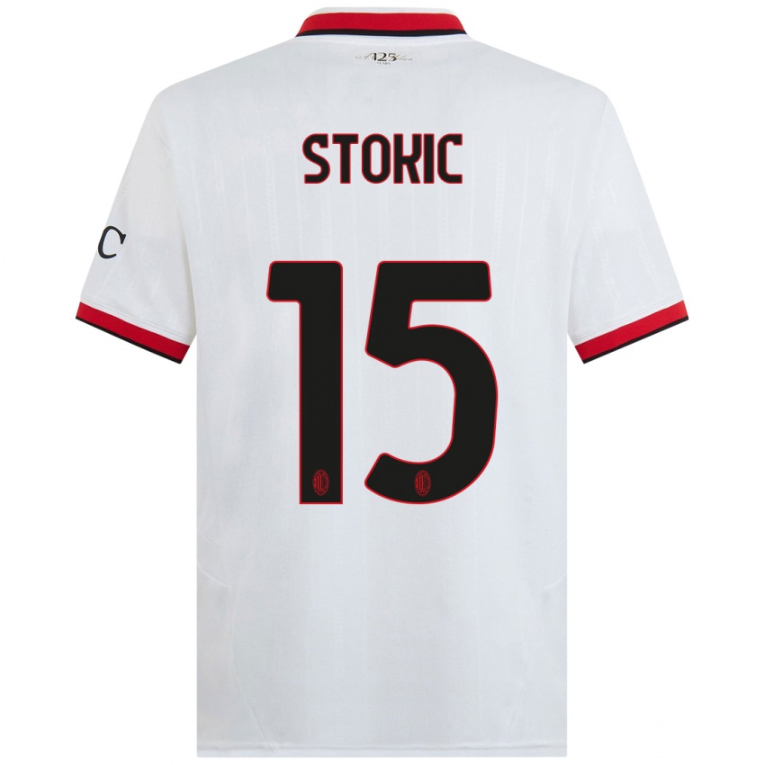 Niño Camiseta Sara Stokić #15 Blanco Negro Rojo 2ª Equipación 2024/25 La Camisa Perú