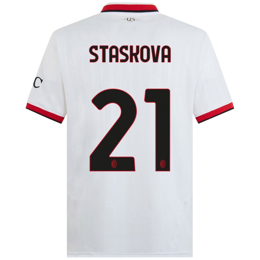 Niño Camiseta Andrea Stašková #21 Blanco Negro Rojo 2ª Equipación 2024/25 La Camisa Perú