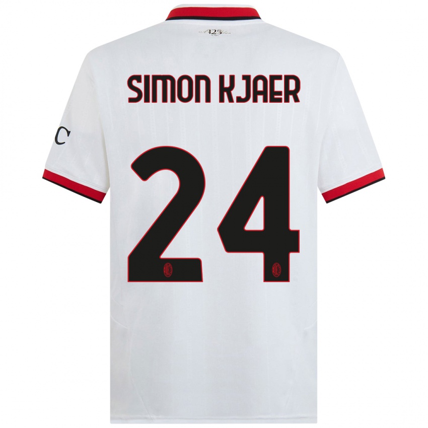 Niño Camiseta Simon Kjaer #24 Blanco Negro Rojo 2ª Equipación 2024/25 La Camisa Perú