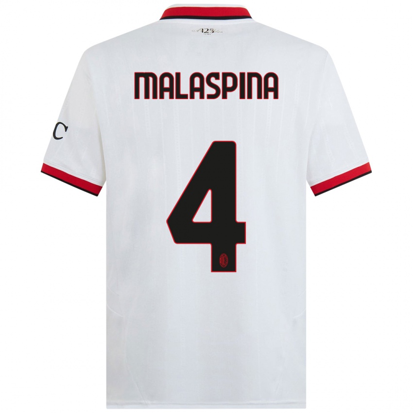 Niño Camiseta Mattia Malaspina #4 Blanco Negro Rojo 2ª Equipación 2024/25 La Camisa Perú