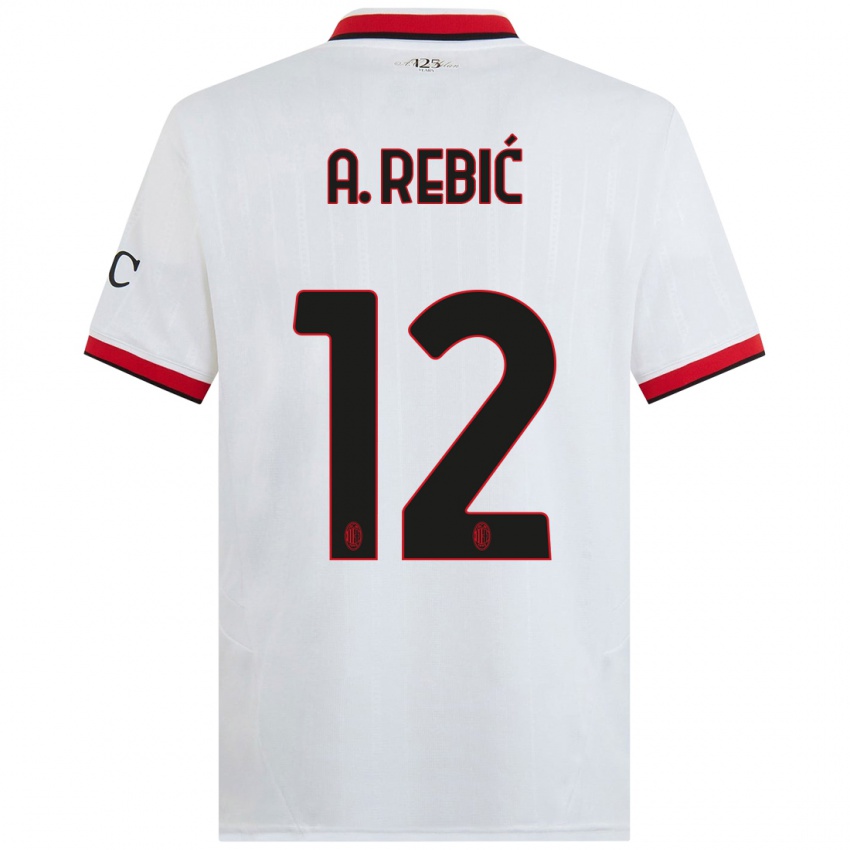 Niño Camiseta Ante Rebic #12 Blanco Negro Rojo 2ª Equipación 2024/25 La Camisa Perú