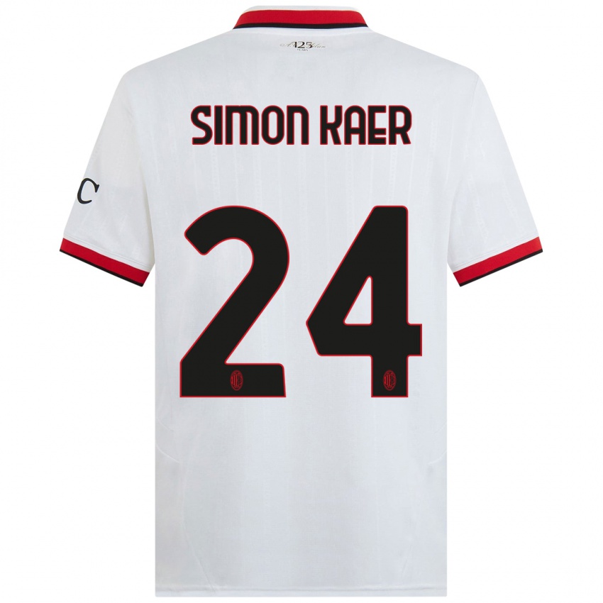 Niño Camiseta Simon Kaer #24 Blanco Negro Rojo 2ª Equipación 2024/25 La Camisa Perú