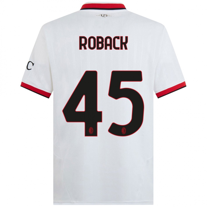 Niño Camiseta Emil Roback #45 Blanco Negro Rojo 2ª Equipación 2024/25 La Camisa Perú