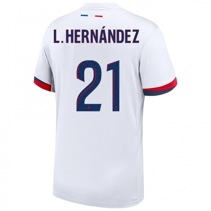 Niño Camiseta Lucas Hernández #21 Blanco Azul Rojo 2ª Equipación 2024/25 La Camisa Perú