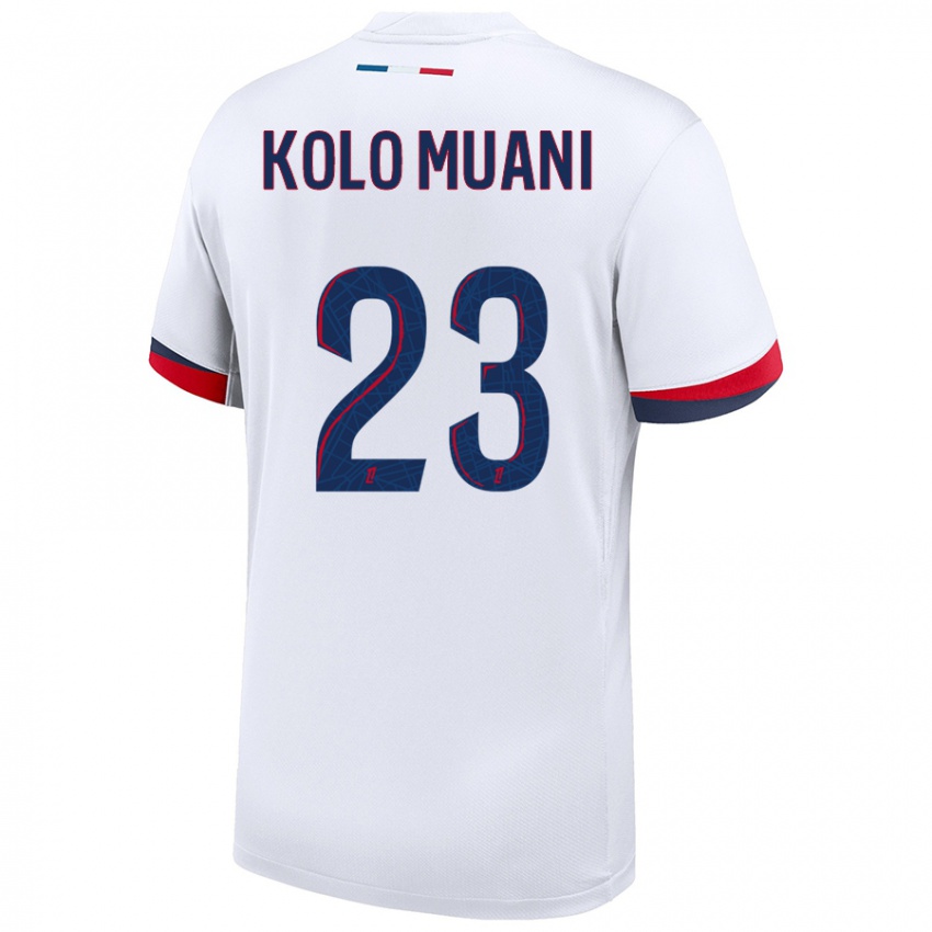 Niño Camiseta Randal Kolo Muani #23 Blanco Azul Rojo 2ª Equipación 2024/25 La Camisa Perú