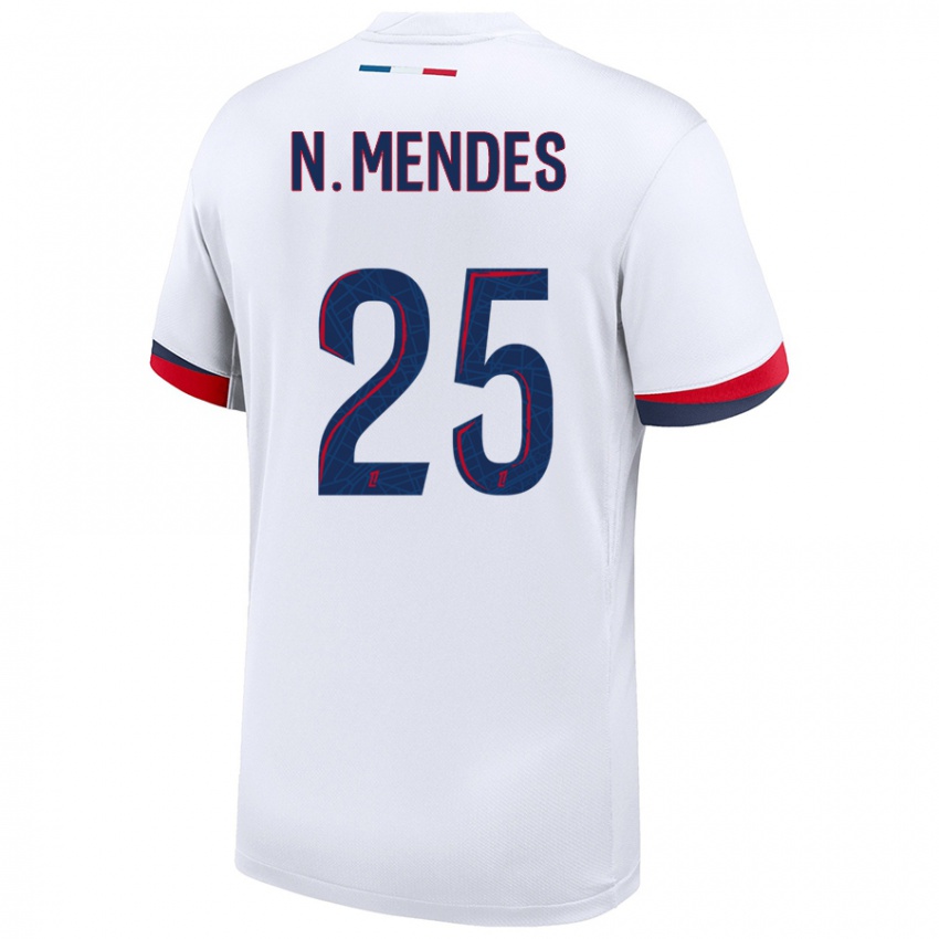 Niño Camiseta Nuno Mendes #25 Blanco Azul Rojo 2ª Equipación 2024/25 La Camisa Perú