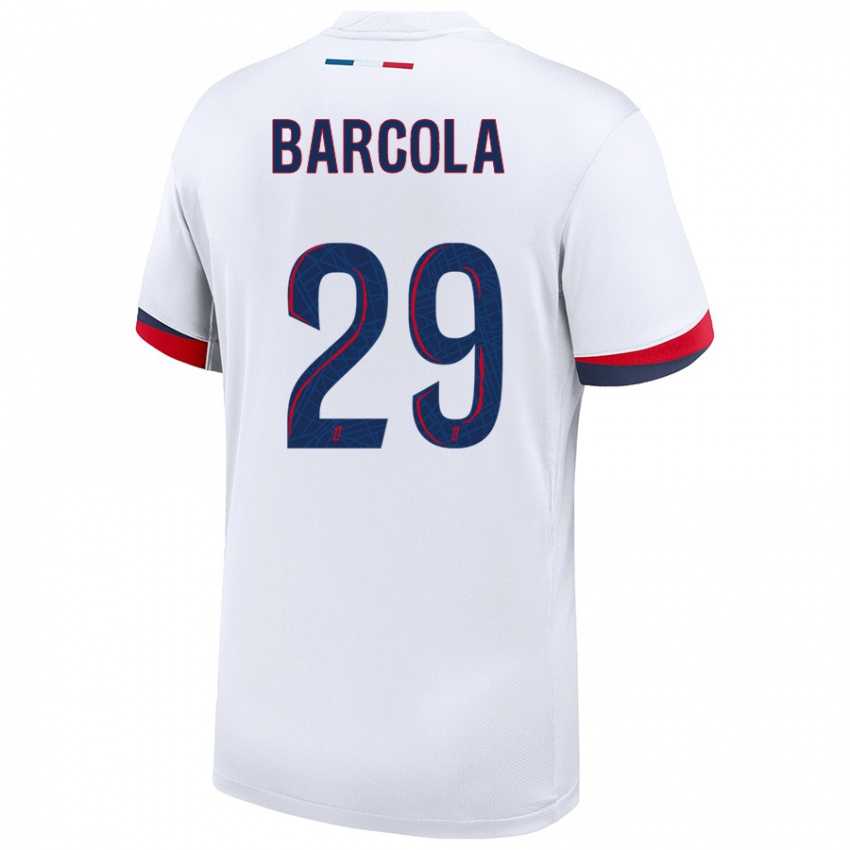 Niño Camiseta Bradley Barcola #29 Blanco Azul Rojo 2ª Equipación 2024/25 La Camisa Perú