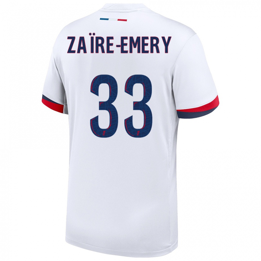 Niño Camiseta Warren Zaire Emery #33 Blanco Azul Rojo 2ª Equipación 2024/25 La Camisa Perú