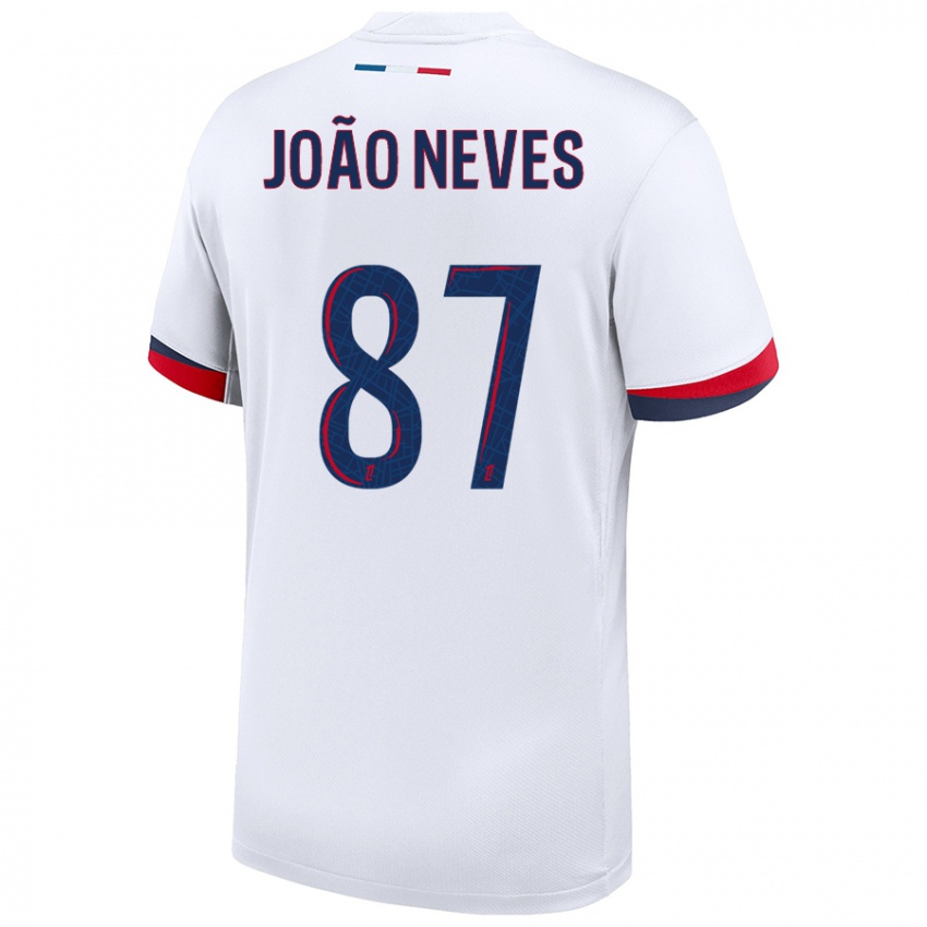 Niño Camiseta João Neves #87 Blanco Azul Rojo 2ª Equipación 2024/25 La Camisa Perú