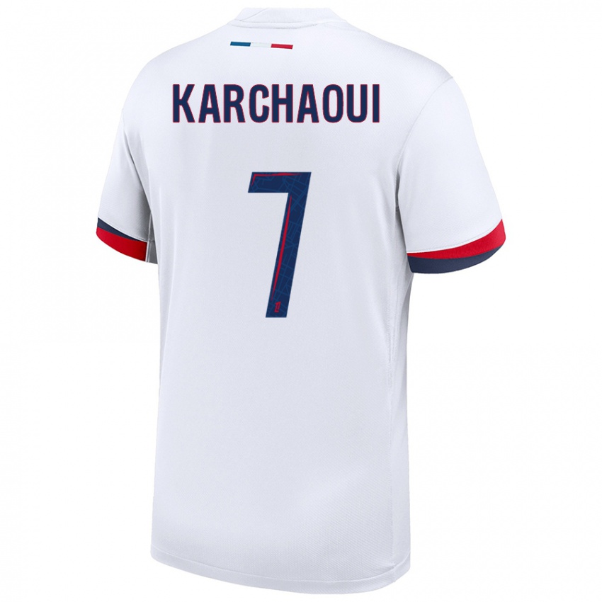 Niño Camiseta Sakina Karchaoui #7 Blanco Azul Rojo 2ª Equipación 2024/25 La Camisa Perú