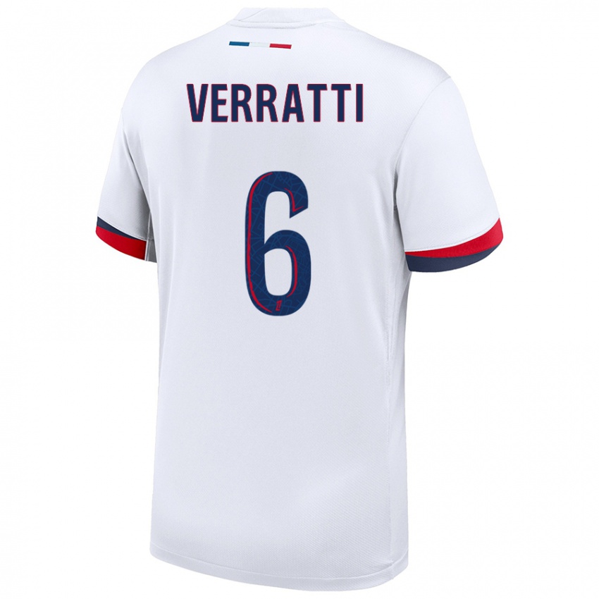 Niño Camiseta Marco Verratti #6 Blanco Azul Rojo 2ª Equipación 2024/25 La Camisa Perú