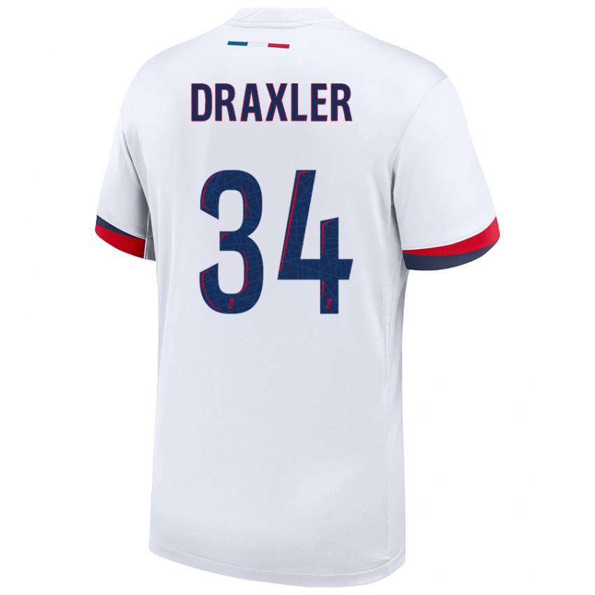 Niño Camiseta Julian Draxler #34 Blanco Azul Rojo 2ª Equipación 2024/25 La Camisa Perú