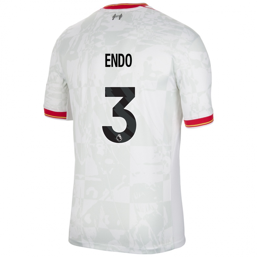 Niño Camiseta Wataru Endo #3 Blanco Rojo Negro Equipación Tercera 2024/25 La Camisa Perú