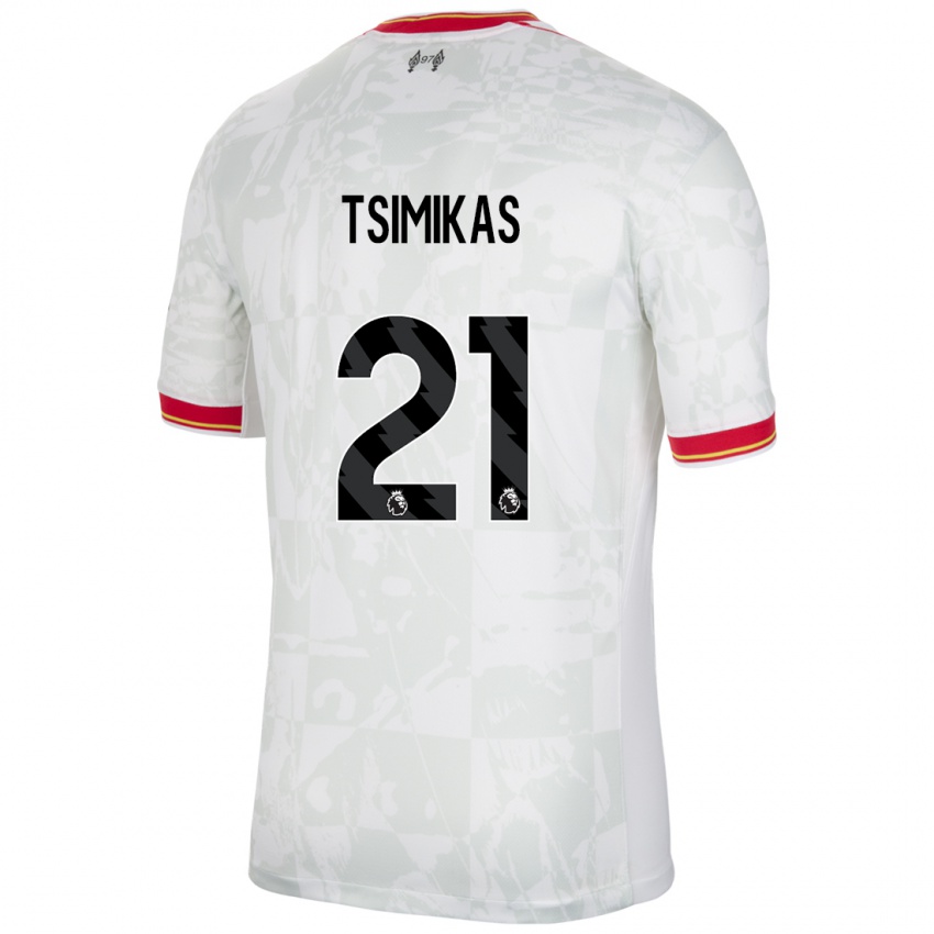 Niño Camiseta Konstantinos Tsimikas #21 Blanco Rojo Negro Equipación Tercera 2024/25 La Camisa Perú