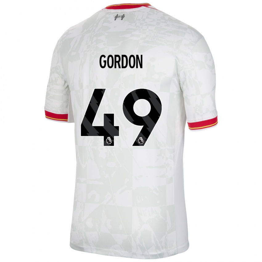 Niño Camiseta Kaide Gordon #49 Blanco Rojo Negro Equipación Tercera 2024/25 La Camisa Perú