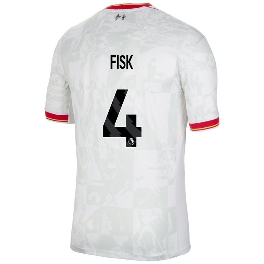 Niño Camiseta Grace Fisk #4 Blanco Rojo Negro Equipación Tercera 2024/25 La Camisa Perú