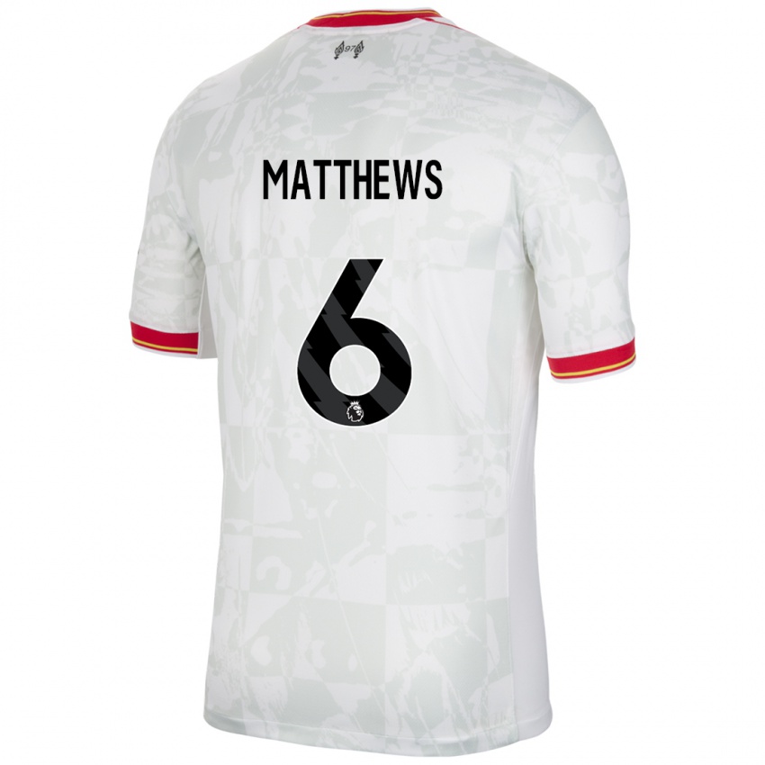 Niño Camiseta Jasmine Matthews #6 Blanco Rojo Negro Equipación Tercera 2024/25 La Camisa Perú