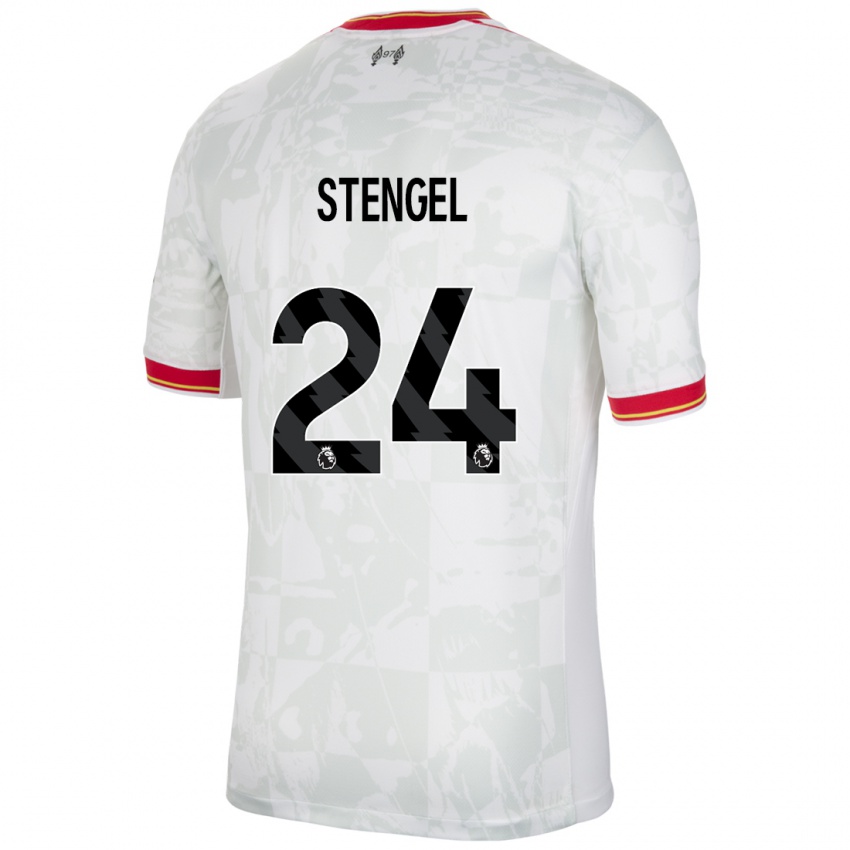 Niño Camiseta Katie Stengel #24 Blanco Rojo Negro Equipación Tercera 2024/25 La Camisa Perú