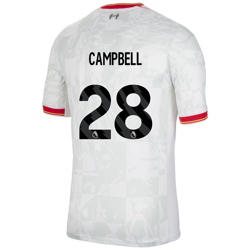 Niño Camiseta Megan Campbell #28 Blanco Rojo Negro Equipación Tercera 2024/25 La Camisa Perú