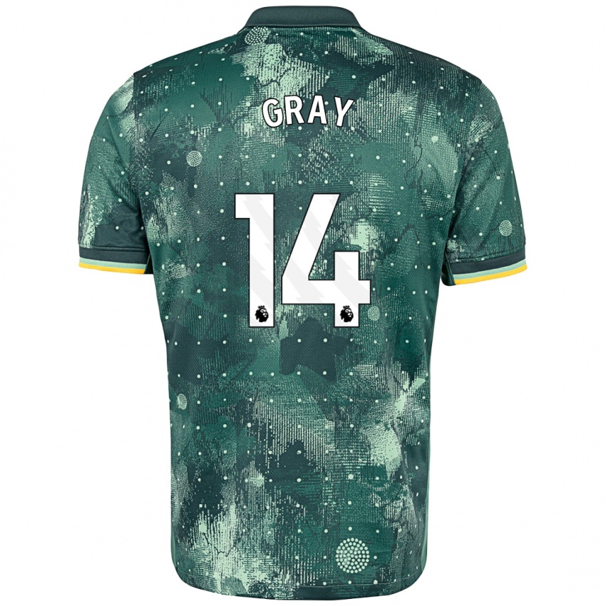 Niño Camiseta Archie Gray #14 Verde Menta Equipación Tercera 2024/25 La Camisa Perú