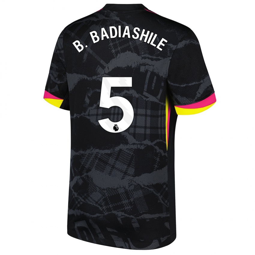 Niño Camiseta Benoît Badiashile #5 Negro Rosa Equipación Tercera 2024/25 La Camisa Perú