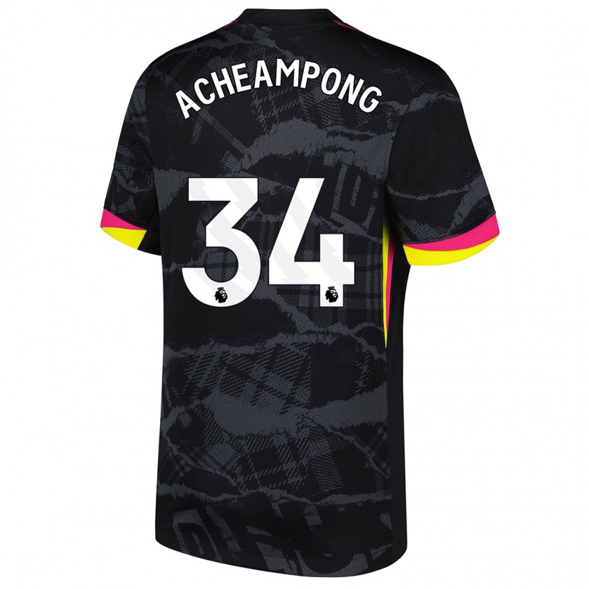 Niño Camiseta Josh Acheampong #34 Negro Rosa Equipación Tercera 2024/25 La Camisa Perú