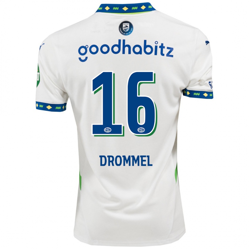 Niño Camiseta Joël Drommel #16 Blanco Azul Oscuro Equipación Tercera 2024/25 La Camisa Perú