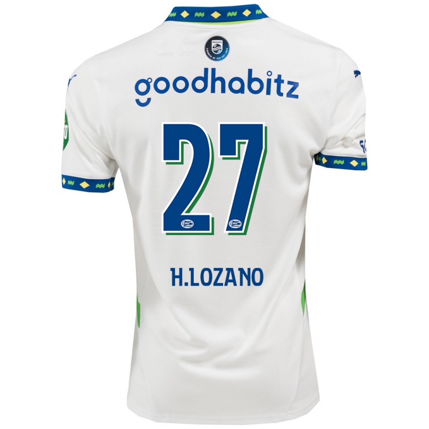 Niño Camiseta Hirving Lozano #27 Blanco Azul Oscuro Equipación Tercera 2024/25 La Camisa Perú