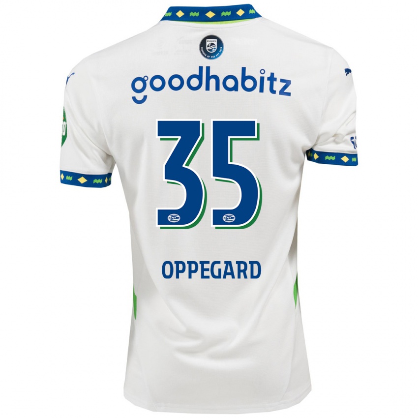 Niño Camiseta Fredrik Oppegård #35 Blanco Azul Oscuro Equipación Tercera 2024/25 La Camisa Perú