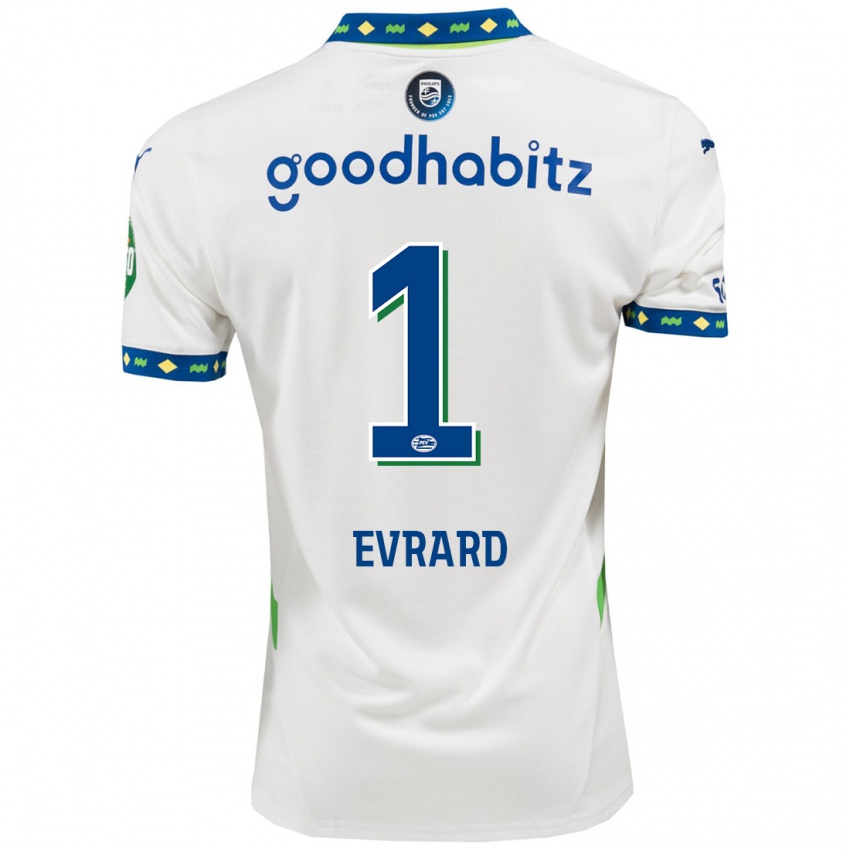 Niño Camiseta Nicky Evrard #1 Blanco Azul Oscuro Equipación Tercera 2024/25 La Camisa Perú