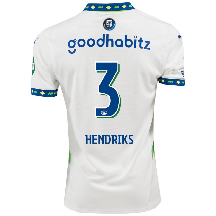 Niño Camiseta Gwyneth Hendriks #3 Blanco Azul Oscuro Equipación Tercera 2024/25 La Camisa Perú